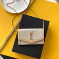 YSL 607788 Yves Saint Laurent Uptown Chain Wallet In Micro Raffia Apricot