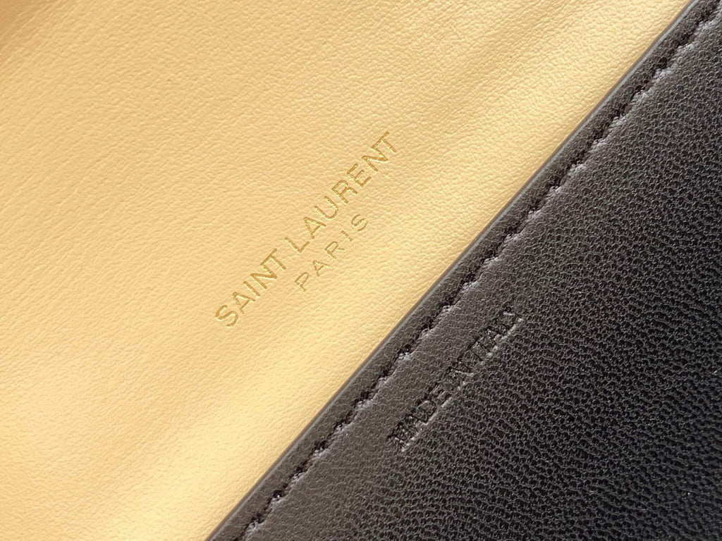 YSL 607788 Yves Saint Laurent Uptown Chain Wallet In Micro Raffia Apricot