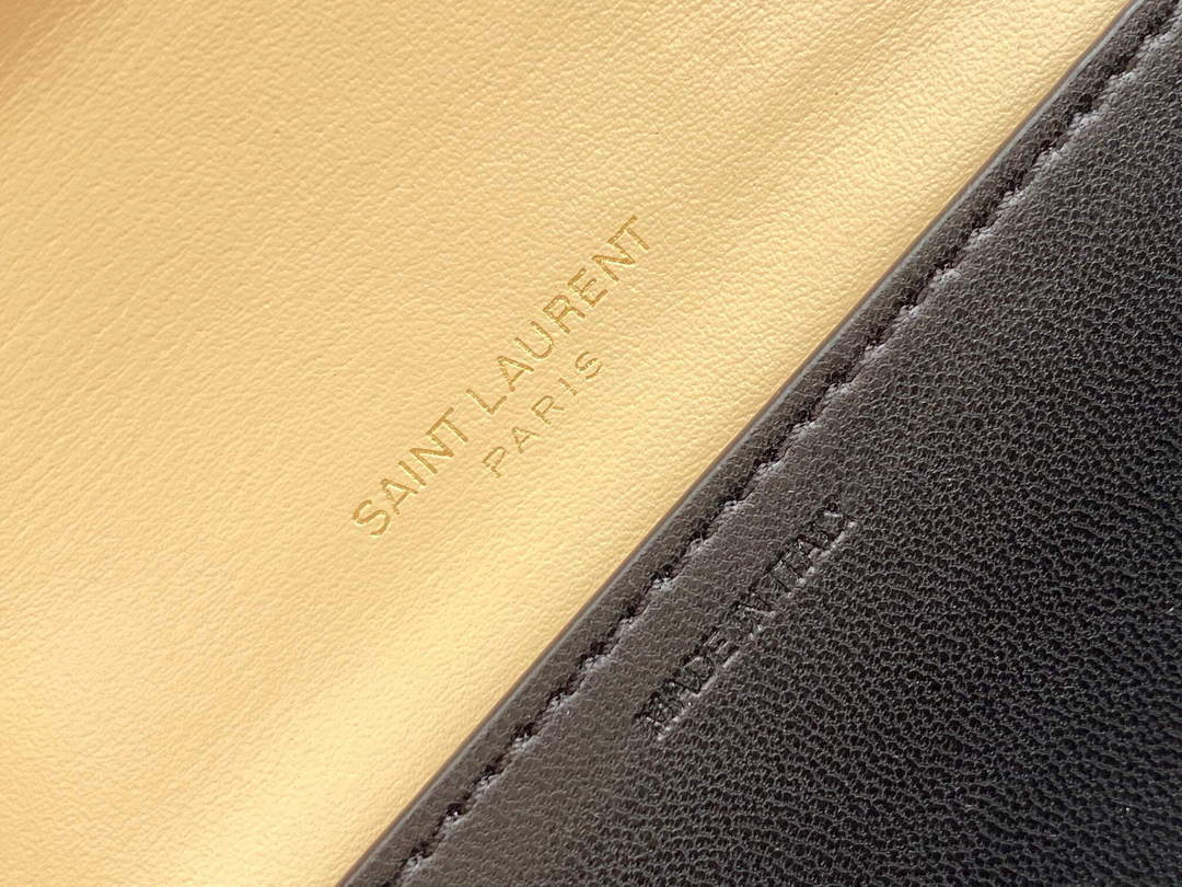 YSL 607788 Yves Saint Laurent Uptown Chain Wallet In Micro Raffia Apricot