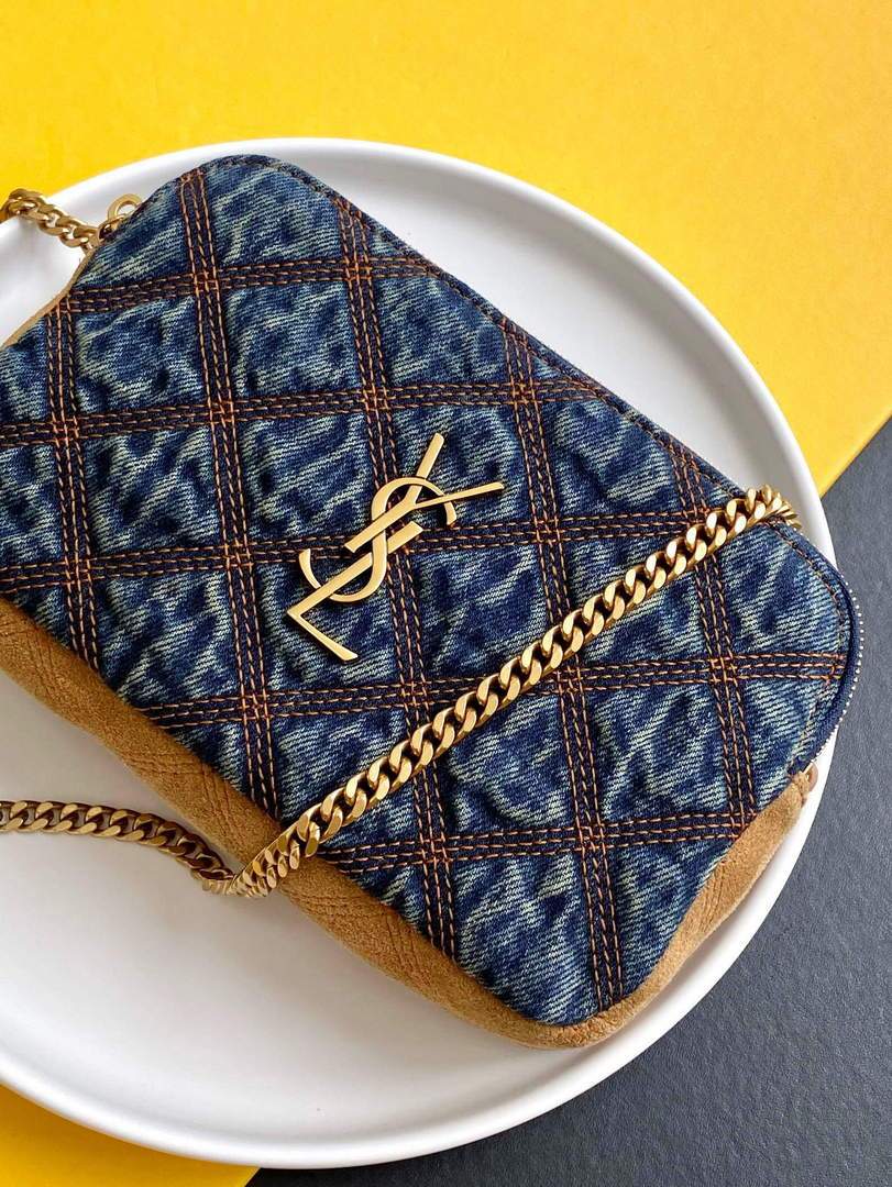 YSL 608941 Yves Saint Laurent Becky Double-Zip Pouch In Quilted Brown