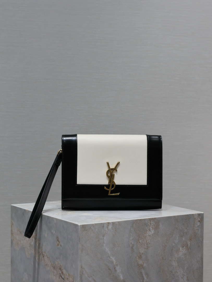 YSL 617662 Cassandre Matelass¨¦ Flap pouch in black and White leather