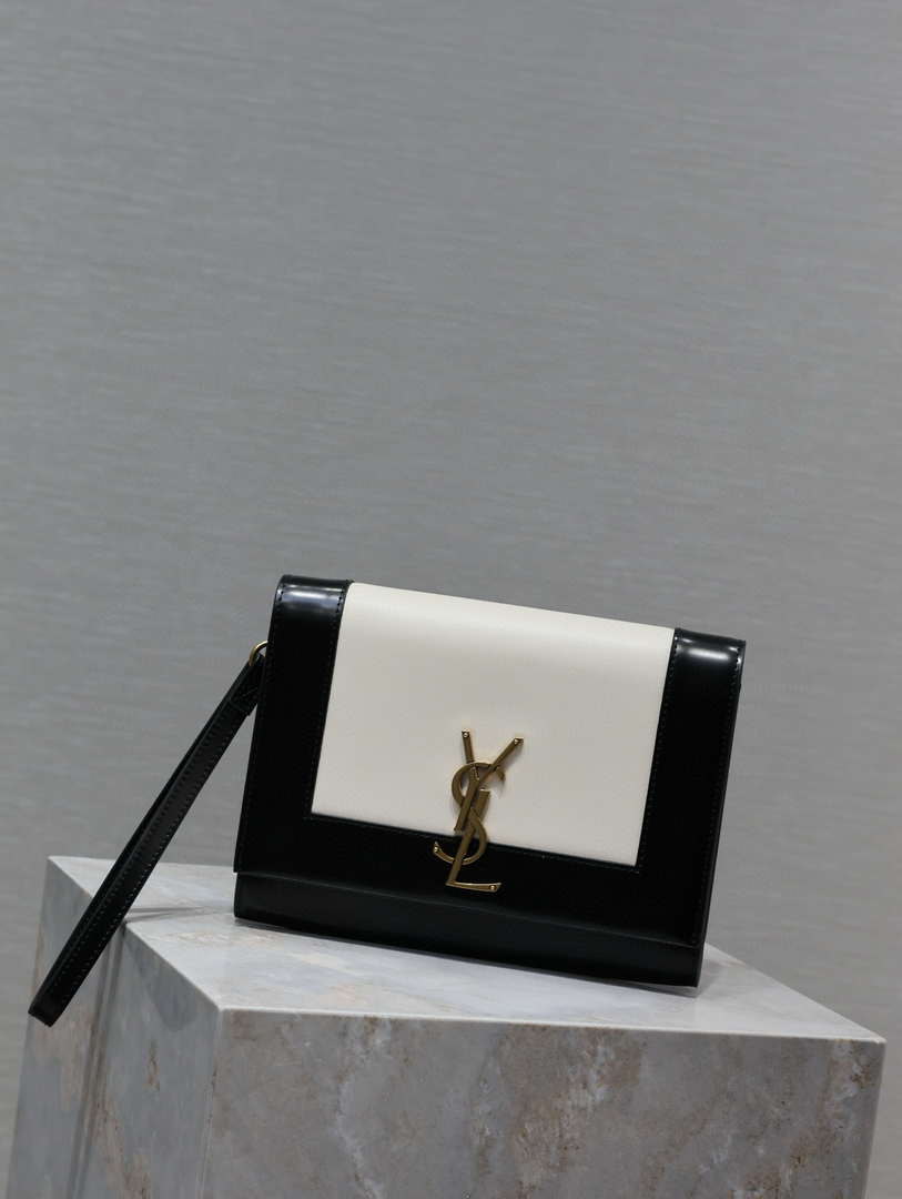 YSL 617662 Cassandre Matelass¨¦ Flap pouch in black and White leather