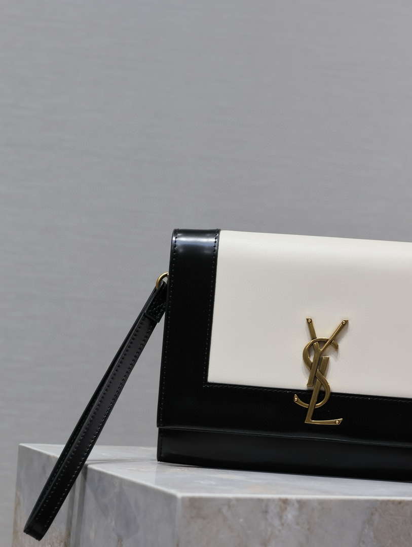 YSL 617662 Cassandre Matelass¨¦ Flap pouch in black and White leather