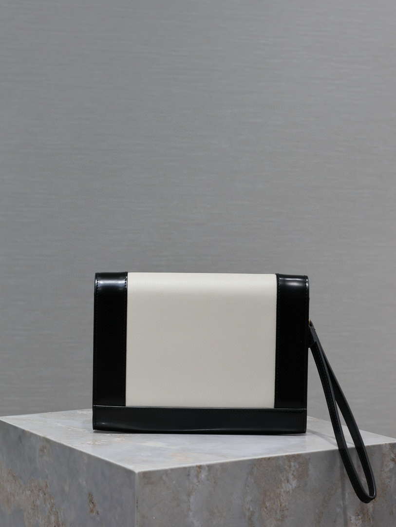 YSL 617662 Cassandre Matelass¨¦ Flap pouch in black and White leather