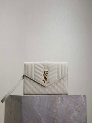 YSL 617662 Cassandre Matelass¨¦ Flap pouch in grain de Poudre leather White - Default Title - View 1
