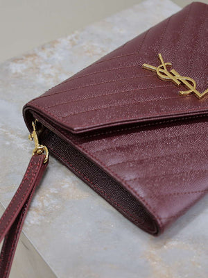 YSL Cassandre Matelass¨¦ Flap pouch in grain de Poudre leather 617662 V wine Red - Default Title - View 7