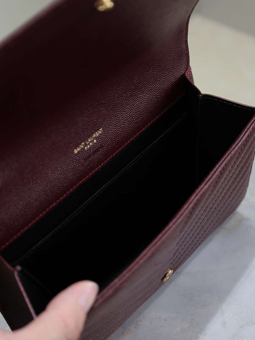 YSL Cassandre Matelass¨¦ Flap pouch in grain de Poudre leather 617662 V wine Red