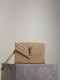 YSL Cassandre Matelass¨¦ Flap pouch in grain de Poudre leather 617662 V Apricot