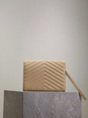 YSL Cassandre Matelass¨¦ Flap pouch in grain de Poudre leather 617662 V Apricot - Default Title - View 5