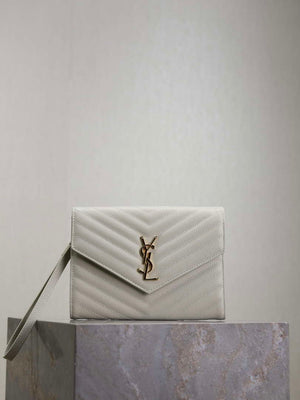 YSL Cassandre Matelass¨¦ Flap pouch in grain de Poudre leather 617662 V White - Default Title - View 1