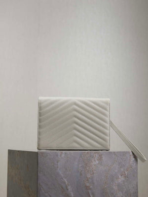 YSL Cassandre Matelass¨¦ Flap pouch in grain de Poudre leather 617662 V White - Default Title - View 5