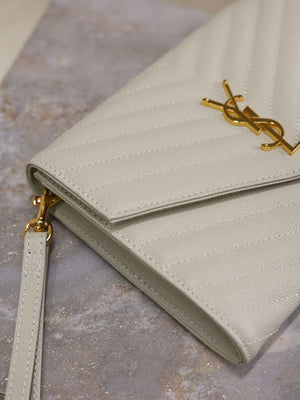 YSL Cassandre Matelass¨¦ Flap pouch in grain de Poudre leather 617662 V White - Default Title - View 7