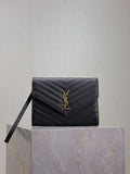 YSL Cassandre Matelass¨¦ Flap pouch in grain de Poudre leather 617662 V Black