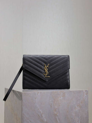 YSL Cassandre Matelass¨¦ Flap pouch in grain de Poudre leather 617662 V Black - Default Title - View 1