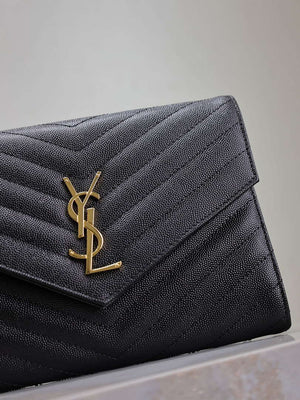 YSL Cassandre Matelass¨¦ Flap pouch in grain de Poudre leather 617662 V Black - Default Title - View 3