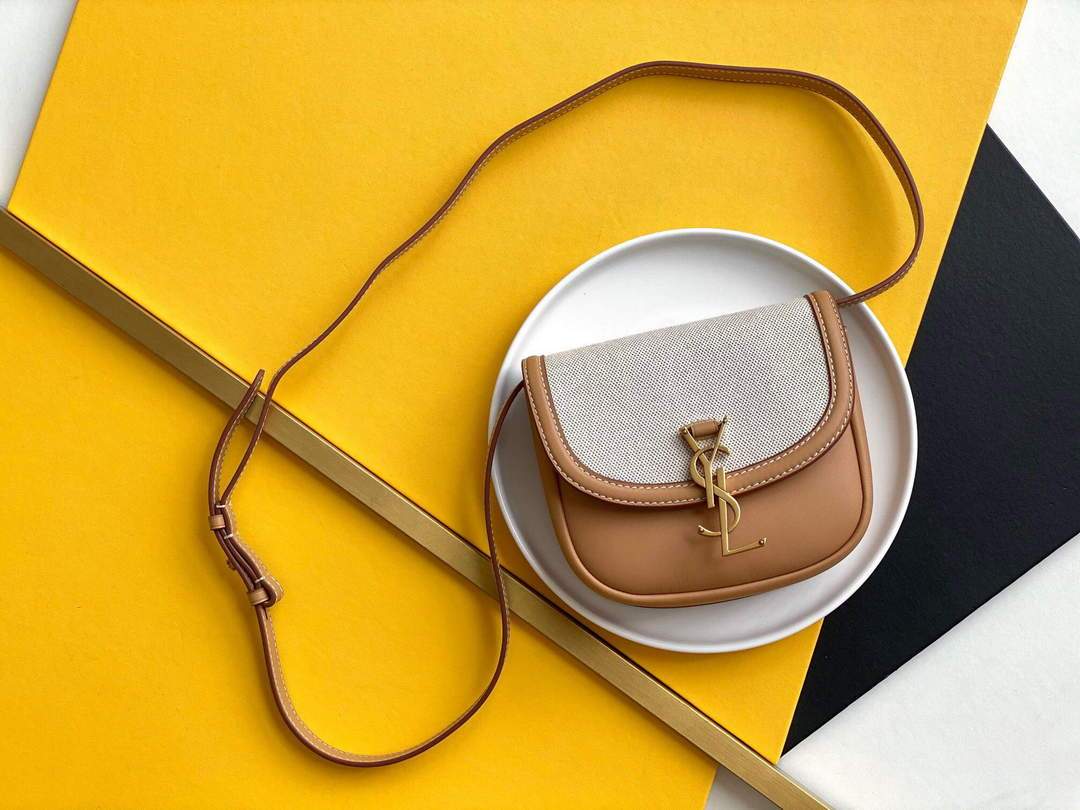YSL 619740 Kaia Small Satchel In Cotton Canvas And Vintage Leather Brown