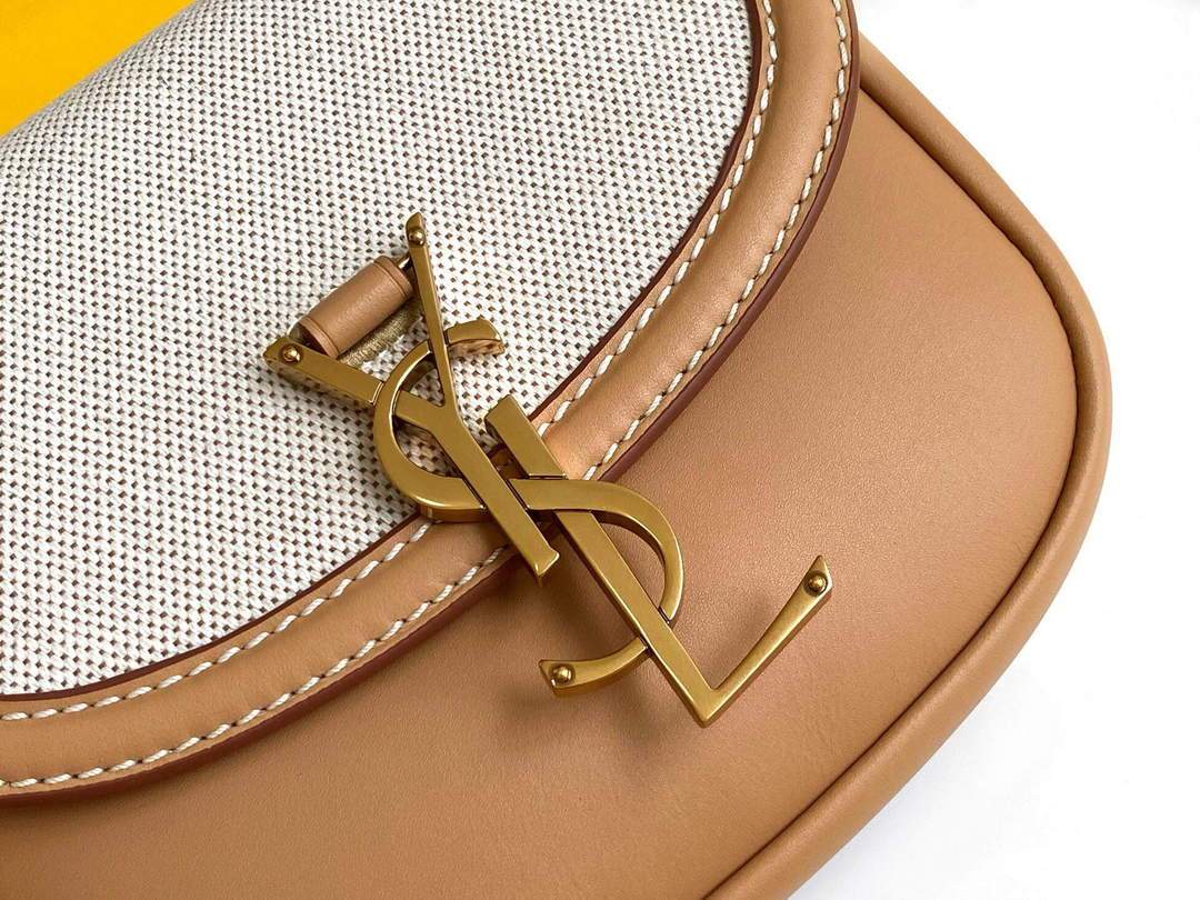 YSL 619740 Kaia Small Satchel In Cotton Canvas And Vintage Leather Brown