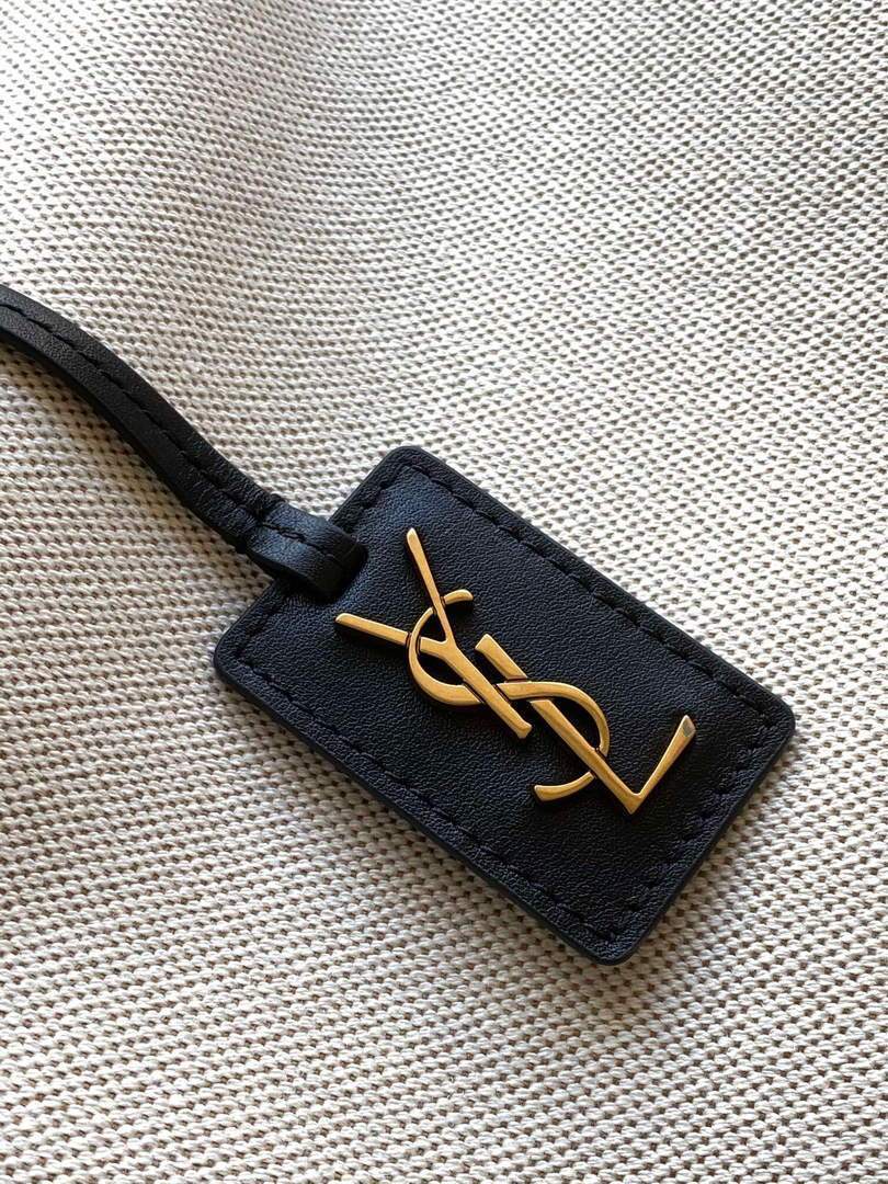 YSL 619757 Tag Canvas And Leather Shopping Bag Black