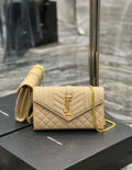 YSL 620280 Envelope Chain Wallet In Mix Matelass¨¦ Grain De Poudre Embossed Leather Apricot