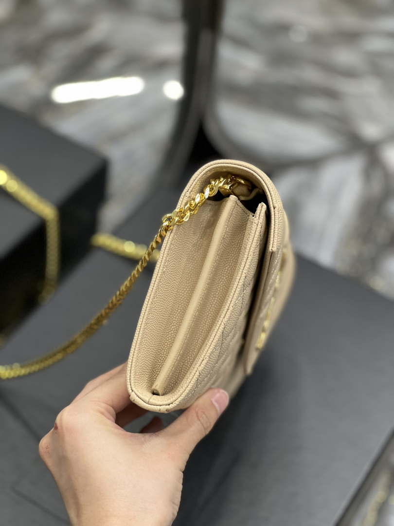 YSL 620280 Envelope Chain Wallet In Mix Matelass¨¦ Grain De Poudre Embossed Leather Apricot