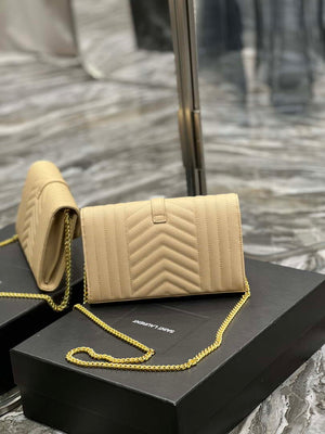 YSL 620280 Envelope Chain Wallet In Mix Matelass¨¦ Grain De Poudre Embossed Leather Apricot - Default Title - View 6