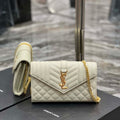 YSL 620280 Envelope Chain Wallet In Mix Matelass¨¦ Grain De Poudre Embossed Leather Beige - Default Title - View 1