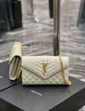 YSL 620280 Envelope Chain Wallet In Mix Matelass¨¦ Grain De Poudre Embossed Leather Beige