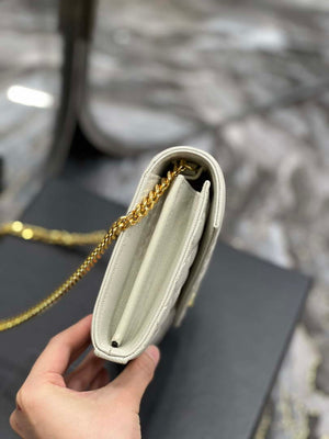 YSL 620280 Envelope Chain Wallet In Mix Matelass¨¦ Grain De Poudre Embossed Leather Beige - Default Title - View 5