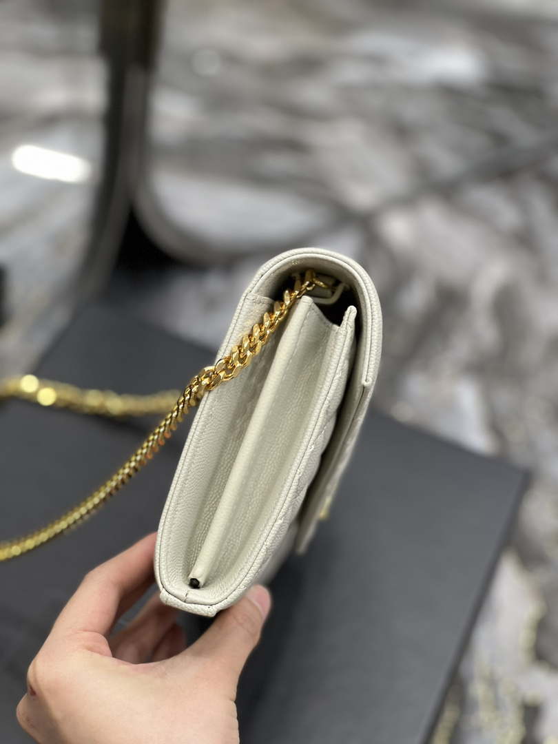 YSL 620280 Envelope Chain Wallet In Mix Matelass¨¦ Grain De Poudre Embossed Leather Beige