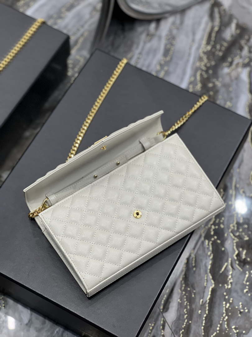 YSL 620280 Envelope Chain Wallet In Mix Matelass¨¦ Grain De Poudre Embossed Leather Beige