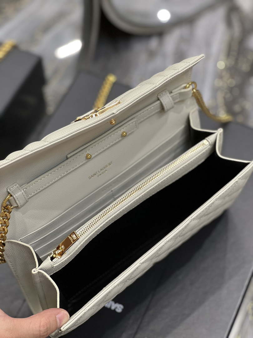 YSL 620280 Envelope Chain Wallet In Mix Matelass¨¦ Grain De Poudre Embossed Leather Beige