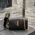 YSL 620280 Envelope Chain Wallet In Mix Matelass¨¦ Grain De Poudre Embossed Leather Black - Default Title - View 1