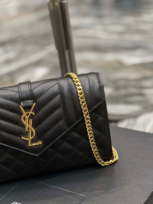 YSL 620280 Envelope Chain Wallet In Mix Matelass¨¦ Grain De Poudre Embossed Leather Black - Default Title - View 3