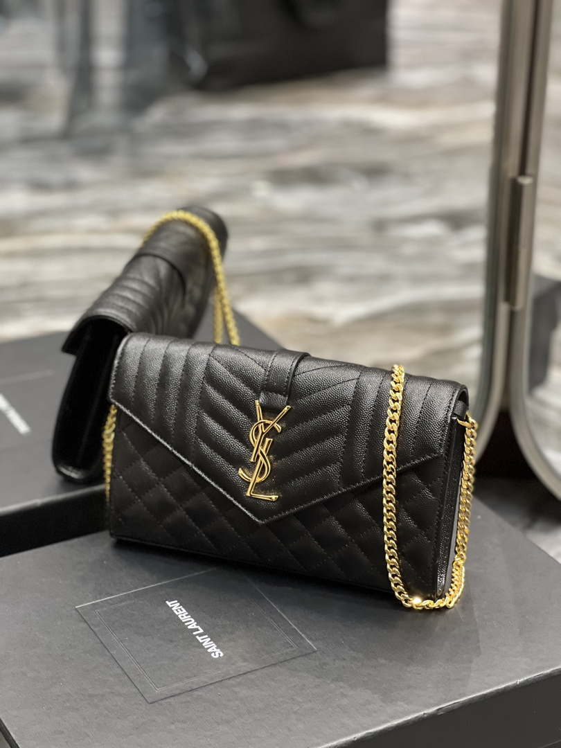 YSL 620280 Envelope Chain Wallet In Mix Matelass¨¦ Grain De Poudre Embossed Leather Black