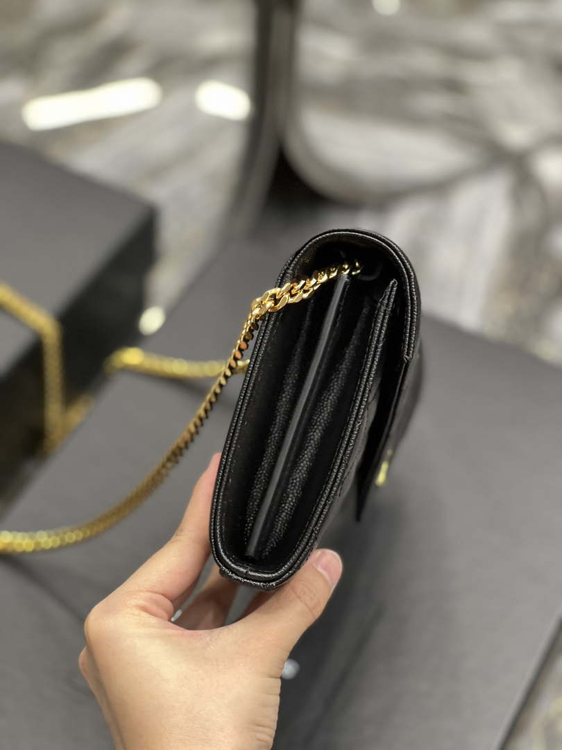 YSL 620280 Envelope Chain Wallet In Mix Matelass¨¦ Grain De Poudre Embossed Leather Black
