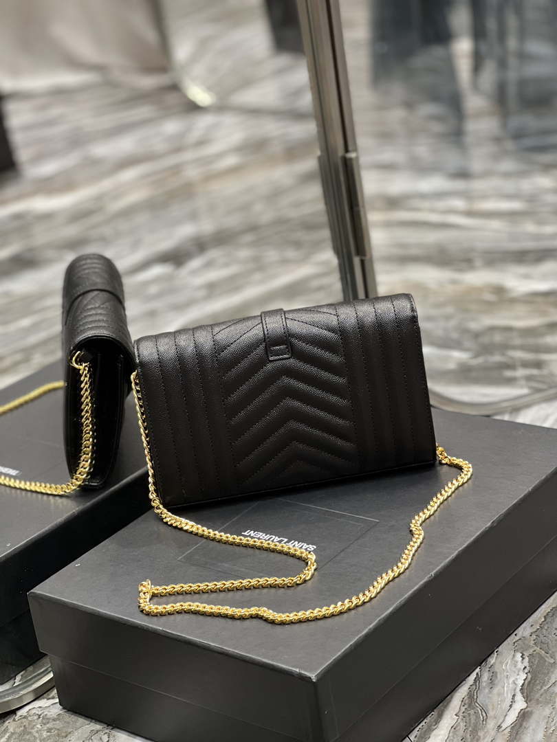 YSL 620280 Envelope Chain Wallet In Mix Matelass¨¦ Grain De Poudre Embossed Leather Black