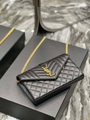YSL 620280 Envelope Chain Wallet In Mix Matelass¨¦ Grain De Poudre Embossed Leather Black - Default Title - View 7