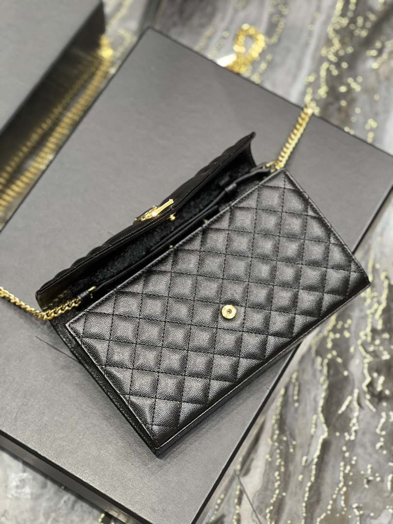 YSL 620280 Envelope Chain Wallet In Mix Matelass¨¦ Grain De Poudre Embossed Leather Black