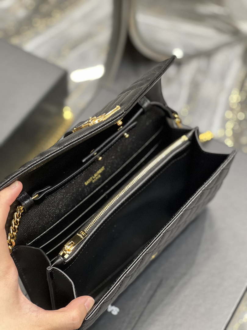 YSL 620280 Envelope Chain Wallet In Mix Matelass¨¦ Grain De Poudre Embossed Leather Black