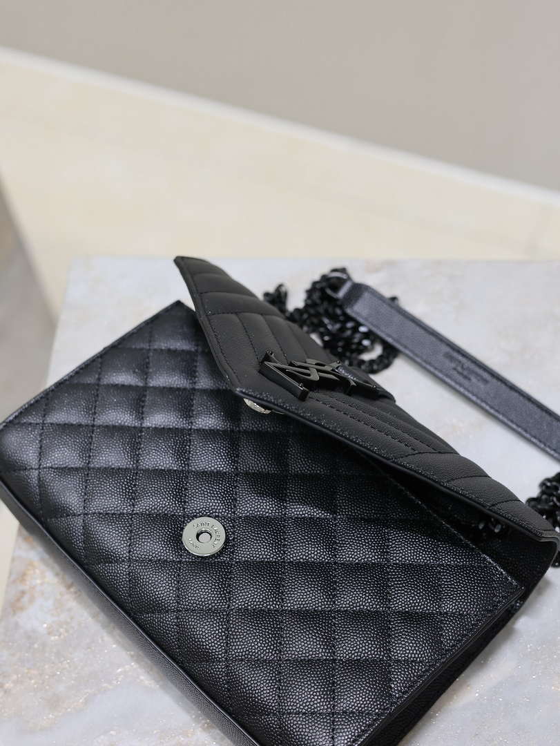 YSL 620280 Envelope Chain Wallet In Mix Matelass¨¦ Grain De Poudre Embossed Leather Black with Black Hardward