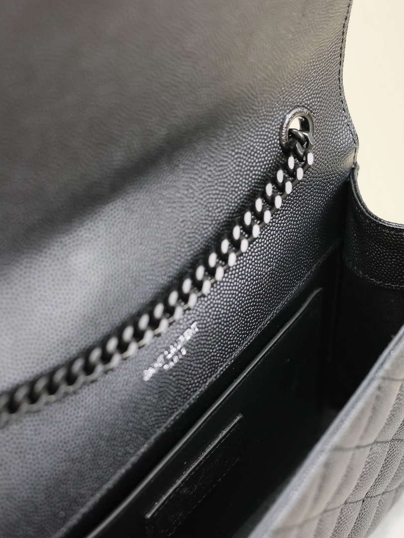 YSL 620280 Envelope Chain Wallet In Mix Matelass¨¦ Grain De Poudre Embossed Leather Black with Black Hardward