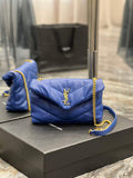 Saint Laurent Lou lou Puffer Mini Bag YSL 620333 Canvas and smooth leather Blue