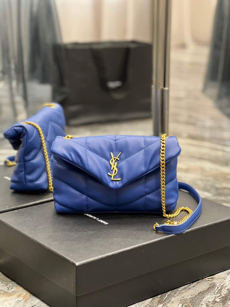 Saint Laurent Lou lou Puffer Mini Bag YSL 620333 Canvas and smooth leather Blue