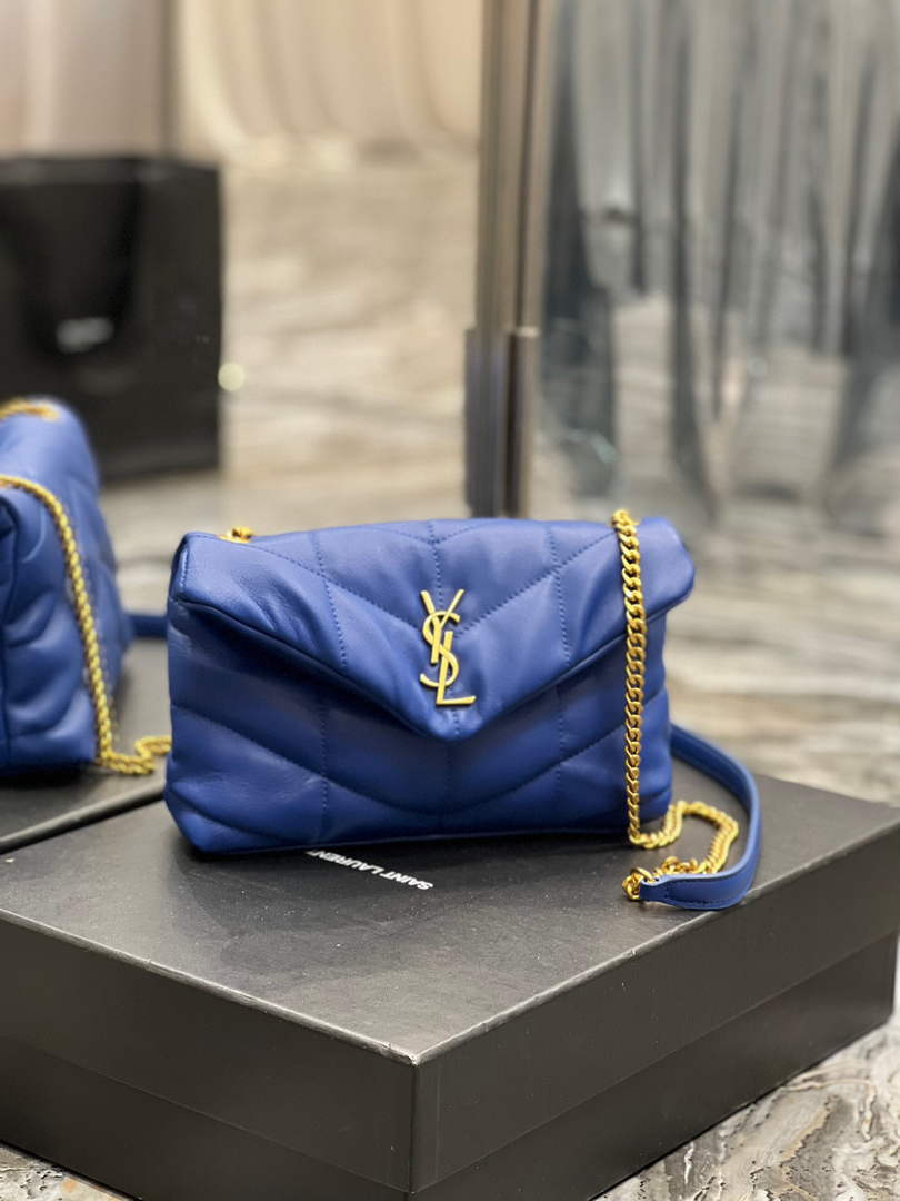 Saint Laurent Lou lou Puffer Mini Bag YSL 620333 Canvas and smooth leather Blue