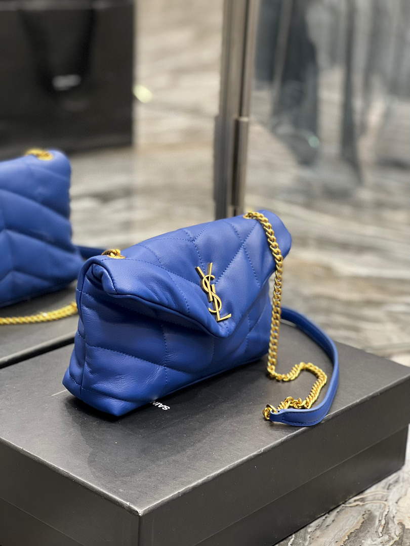 Saint Laurent Lou lou Puffer Mini Bag YSL 620333 Canvas and smooth leather Blue