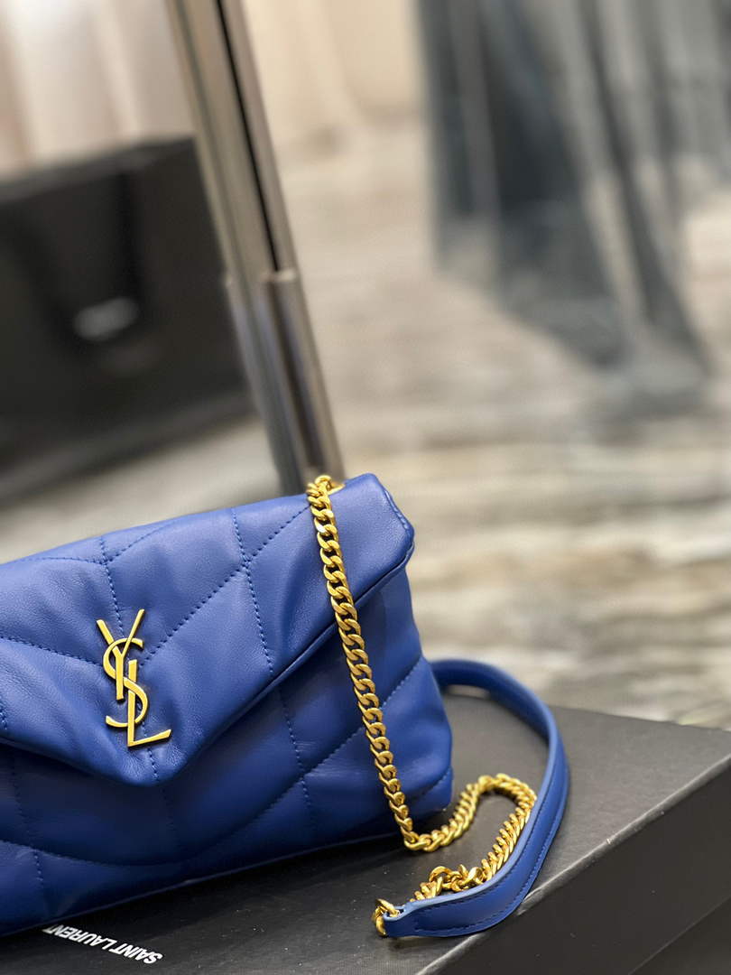 Saint Laurent Lou lou Puffer Mini Bag YSL 620333 Canvas and smooth leather Blue