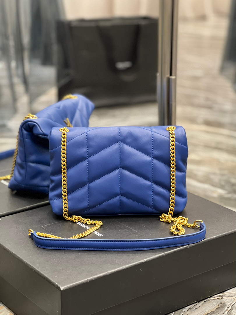 Saint Laurent Lou lou Puffer Mini Bag YSL 620333 Canvas and smooth leather Blue
