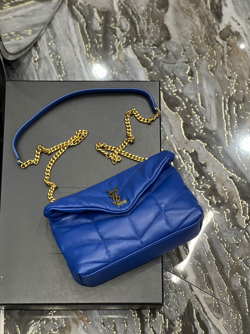 Saint Laurent Lou lou Puffer Mini Bag YSL 620333 Canvas and smooth leather Blue