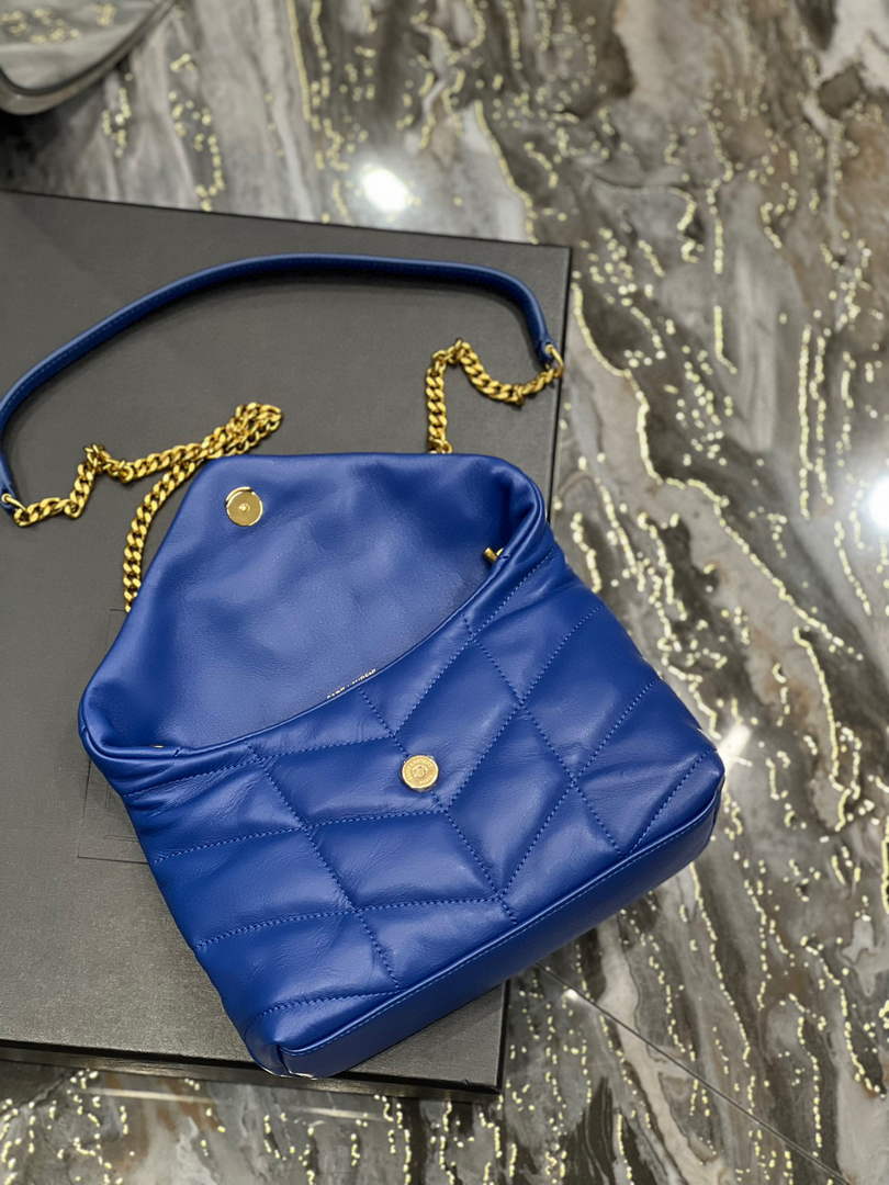 Saint Laurent Lou lou Puffer Mini Bag YSL 620333 Canvas and smooth leather Blue