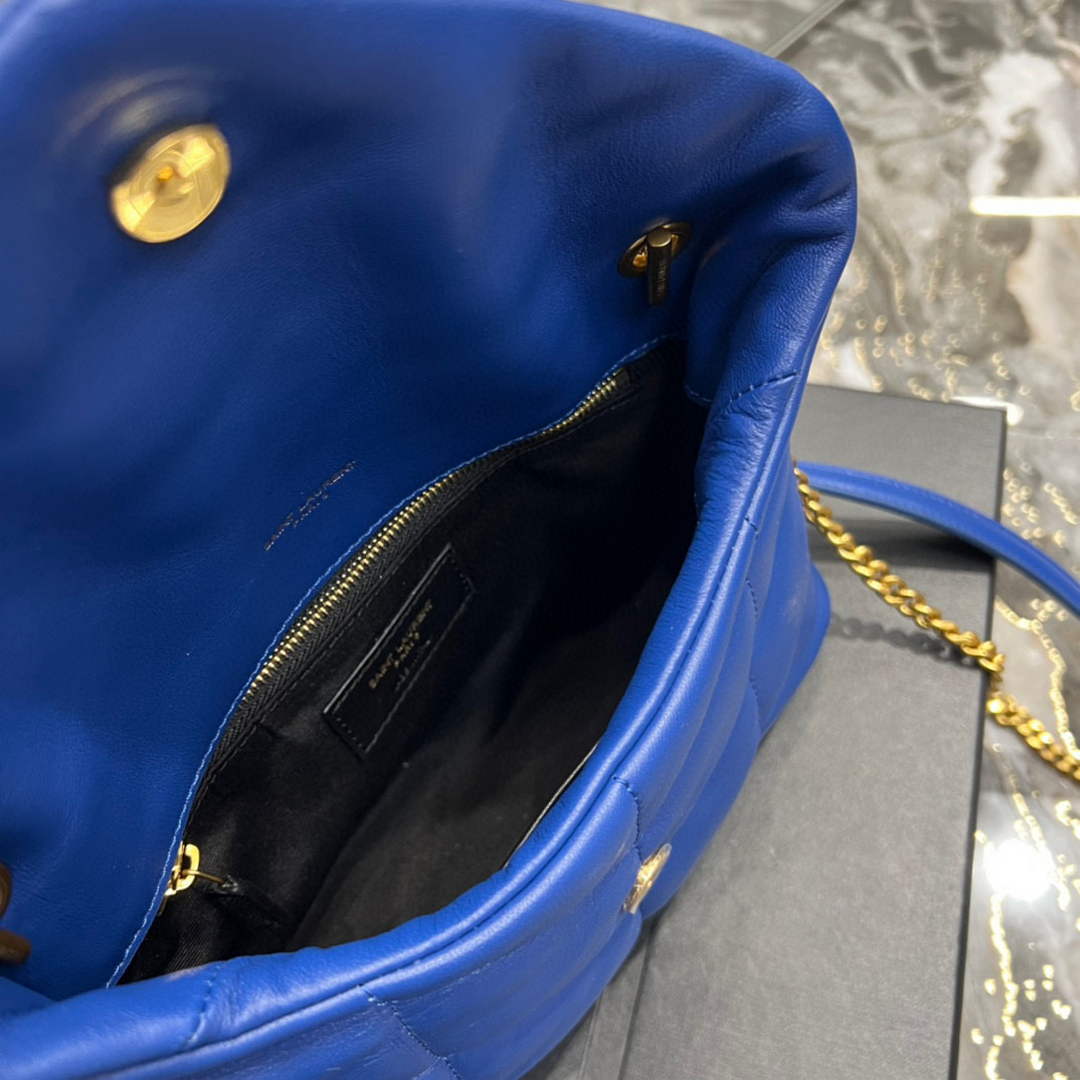 Saint Laurent Lou lou Puffer Mini Bag YSL 620333 Canvas and smooth leather Blue